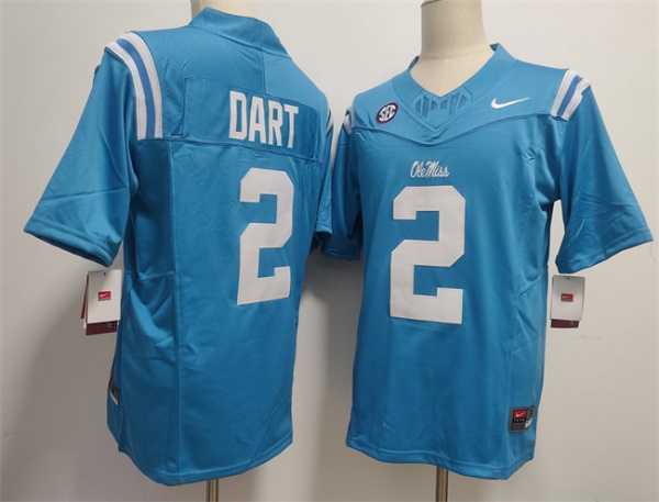 Mens Ole Miss Rebels #2 Jaxson Dart Powder Blue F.U.S.E. Stitched Football Jersey